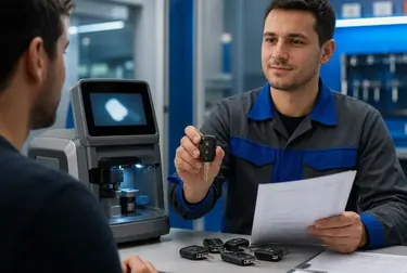 Chaveiro utilizando máquina para confecção de chaves codificadas em Foz do Iguaçu.